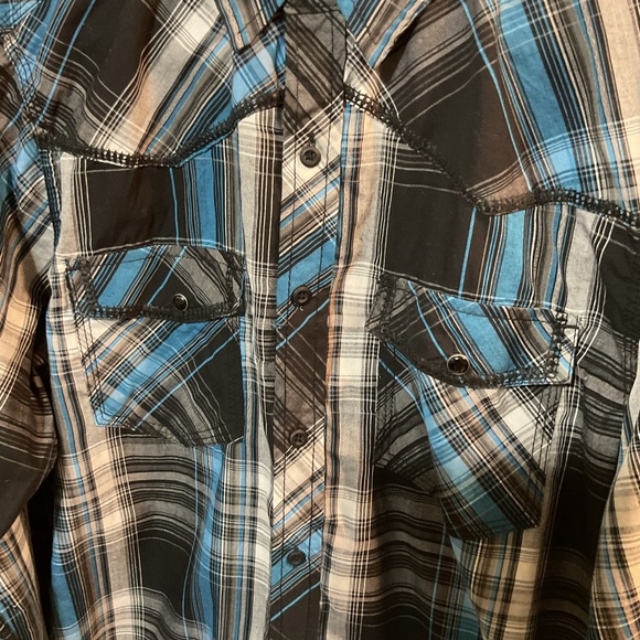 C.J. Black Slim Fit Large Stitch Black Blue Plaid Long Sleeve Button Down Shirt - Picture 2 of 7